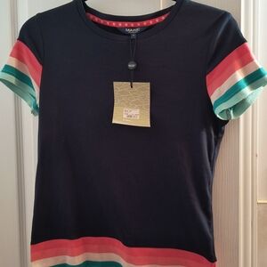 Women's Navy Striped Short Sleeve Tee